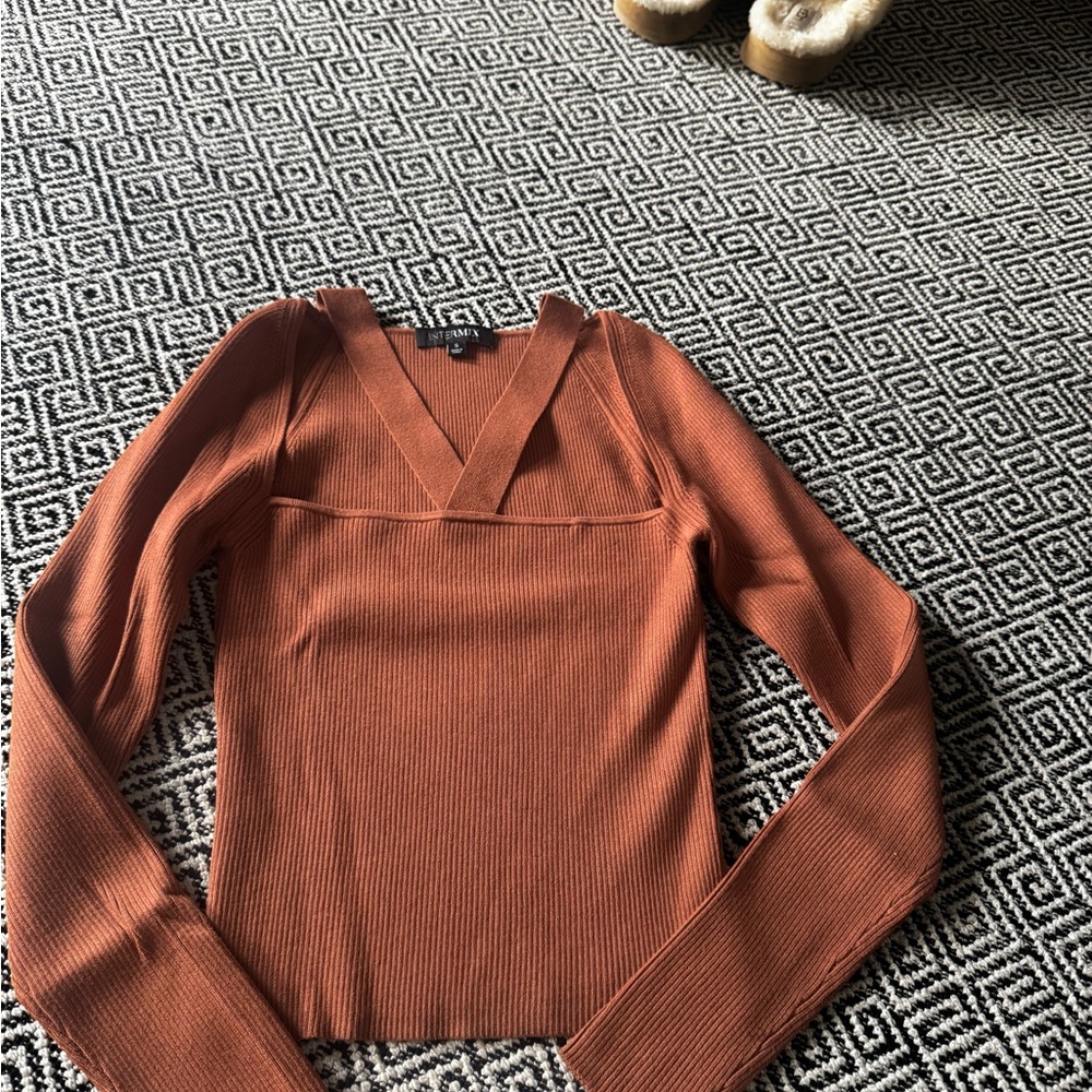 INTERMIX Rust Crew Neck Sweater